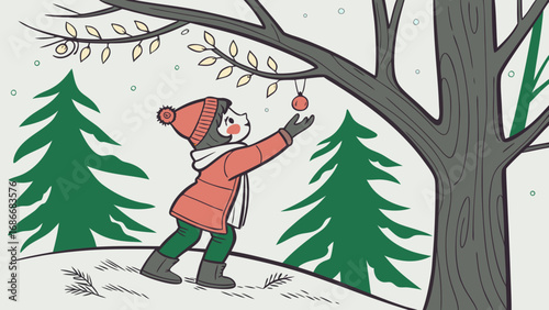 A happy child in a red hat stands in the snow, ready for some winter fun