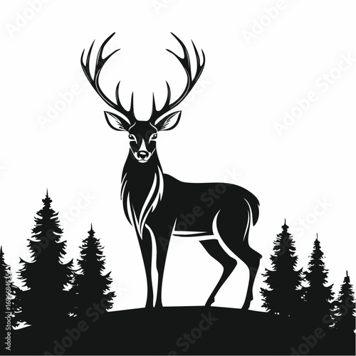 Vector silhouette of forest deer on white background
