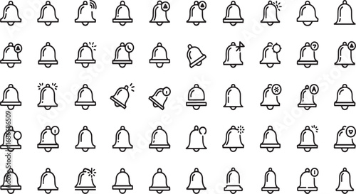 Collection of hand drawn bell icons symbols for notifications alerts messages social media app interface vector