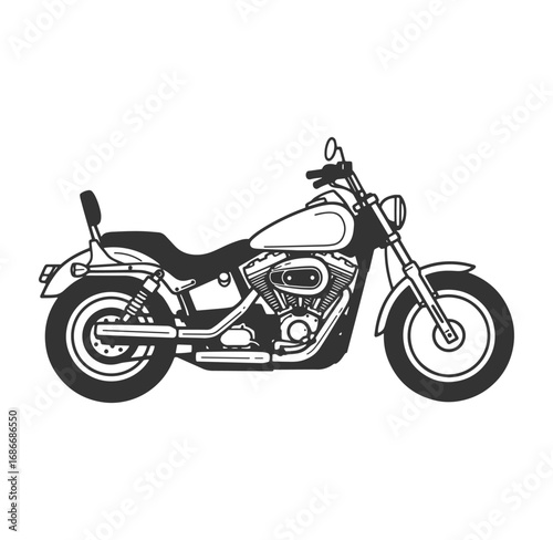 Vector illustration of a black and white classic motorcycle for design projects
