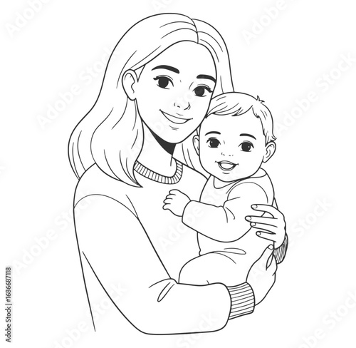Vector illustration of a mother holding her smiling baby in her loving arms