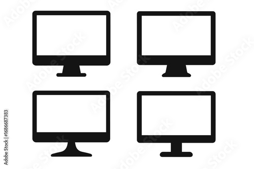 Set of computer monitor silhouettes with various modern designs for tech themes, vector cartoon illustration with transparent background, organized and clean style for digital displays
