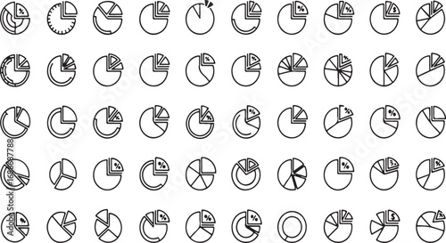 Hand drawn pie chart icons set business data analytics finance planning visuals representation vector