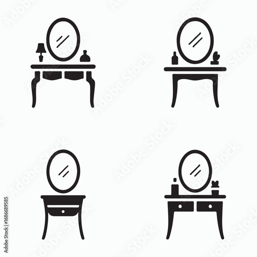 Dressing table with mirror trendy icons pack