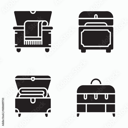 Blanket storage trunk modern furniture icons set