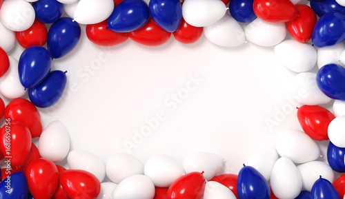 Fotografía beaucoup de ballons bleus, blancs et rouges en forme de frise - fond blanc - ren