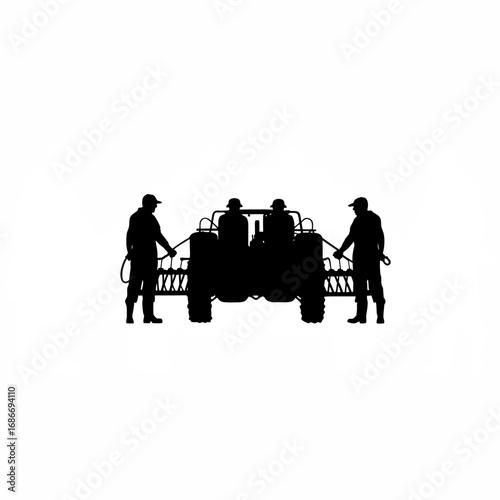 Silhouette of agricultural workers loading fertilizer into a crop duster