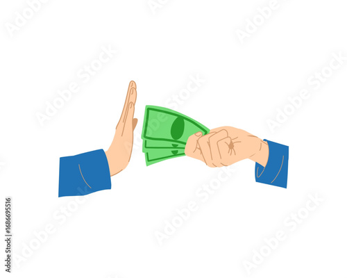 Conceptual illustration of a hand gesture rejecting a bribe, symbolizing the fight against corruption and financial crime