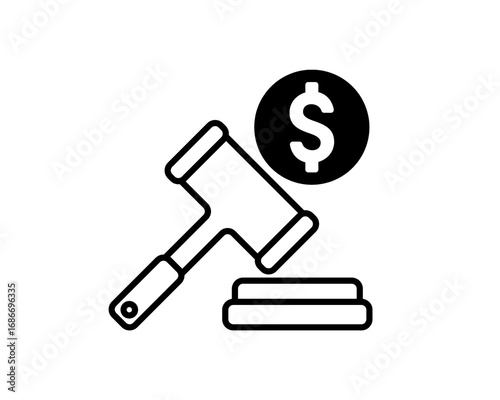 Auction Icon Featuring a Hammer and Dollar Sign Symbolizing Bidding, Buying, and Sales