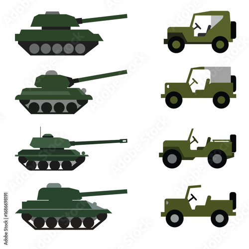 Tank and jeep icon collection