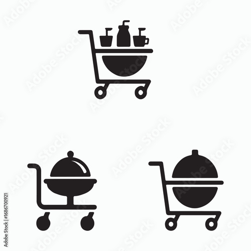 Serving trolley elegant modern icons pack