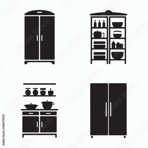 Pantry cabinet stylish storage icons set