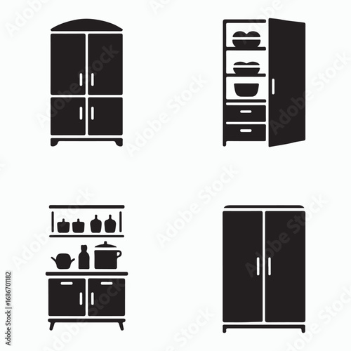 Pantry cabinet bold stylish furniture icons set