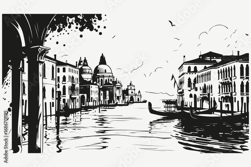 Venice Italy cityscape sketch illustration vector