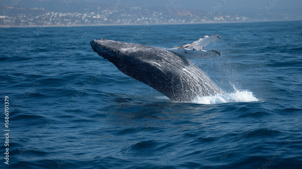 Fototapeta premium Whale jumping from the ocean