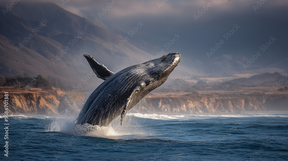 Fototapeta premium Whale jumping from the ocean