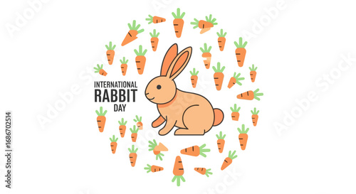 Happy International Rabbit Day: A cute bunny surrounded by carrots.