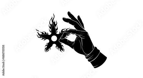 fiery shuriken a hands embrace of burning destiny, isolated on transparent background