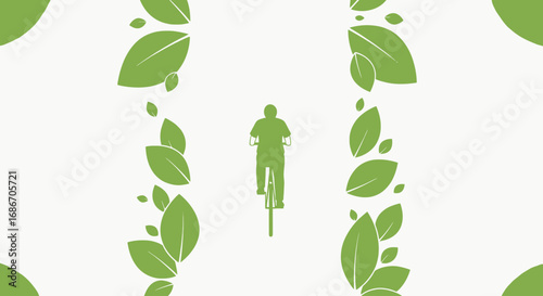 green leaf ride cyclist silhouette, ecofriendly journey, sustainable lifestyle, isolated on transparent background