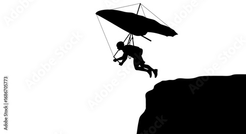 hang gliding silhouette a thrilling leap of faith, isolated on transparent background