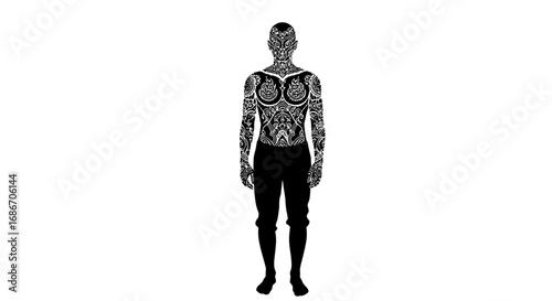 intricate tattoo enigma a silhouetted figure of mysterious allure, isolated on transparent background