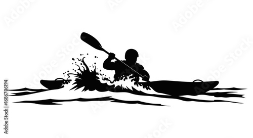 kayaking adventure silhouette of a paddler conquering waves, isolated on transparent background