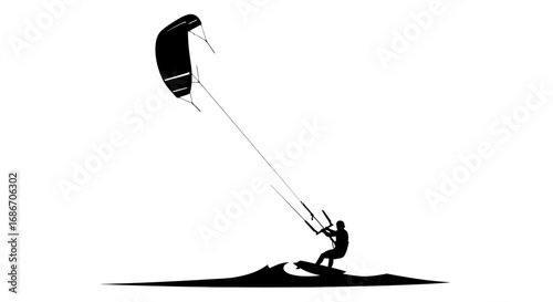 kitesurfer silhouette ocean, wind, and freedom, isolated on transparent background