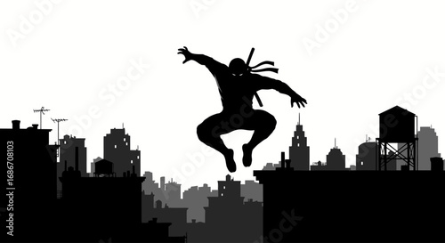 ninjas night leap urban shadow warriors rooftop assault, isolated on transparent background