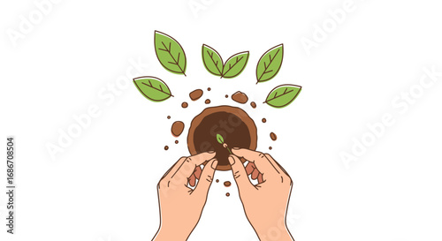 nurturing new life hands planting a seedling, isolated on transparent background