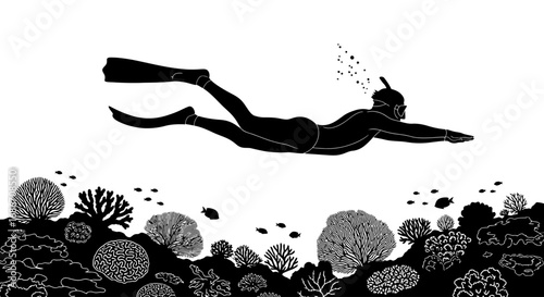 oceanic silhouette a freedivers graceful descent, isolated on transparent background