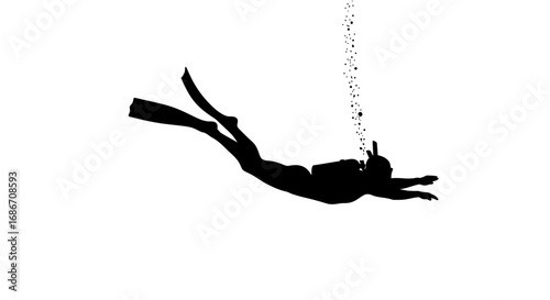 oceans embrace a divers silhouette, descending into the abyss, isolated on transparent background