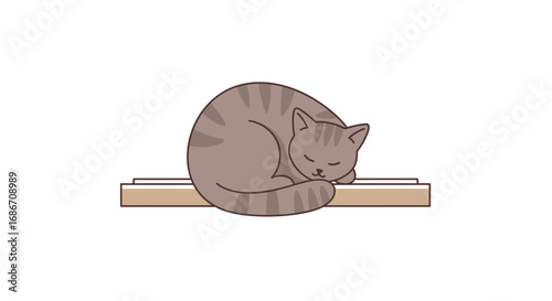 peaceful tabby cat napping on shelf serene pet sleep, isolated on transparent background