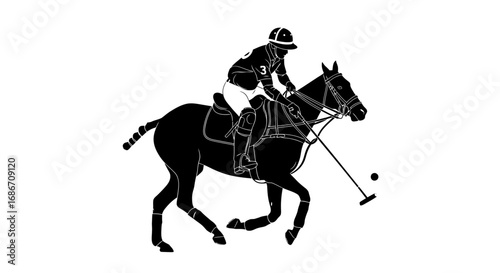 polo player in action equestrian silhouette, isolated on transparent background