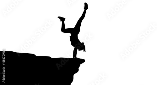 precipice pose a silhouette of courage and balance, isolated on transparent background