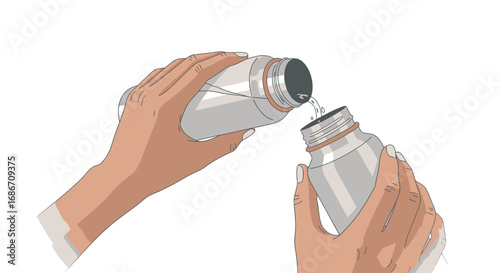 refilling stainless steel water bottle hydration, wellness, and sustainable lifestyle, isolated on transparent background