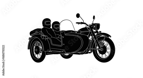 sidecar journey a black silhouette adventure, isolated on transparent background