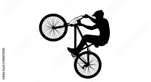 silhouette of a bmx cyclist performing a wheelie, isolated on transparent background