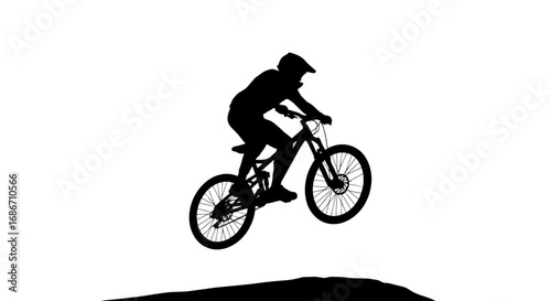 silhouette of a mountain biker in flight adrenaline and freedom, isolated on transparent background