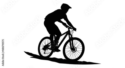 silhouette of a mountain bikers thrilling descent, isolated on transparent background
