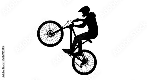 silhouette of a mountain biker adrenalinefueled wheelie, isolated on transparent background