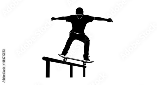 silhouette of a skateboarder mastering the grind, isolated on transparent background