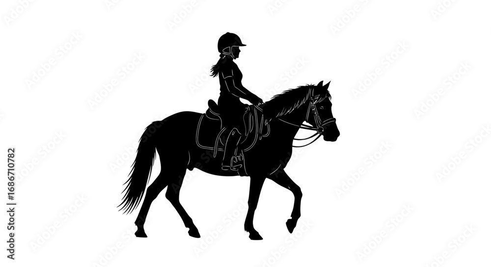 Naklejka premium silhouette of a young rider and her horse a timeless equestrian bond, isolated on transparent background