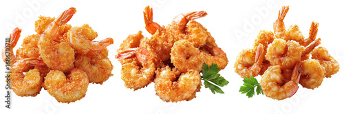 Panel kuchenny z motywem Set of fried shrimp in breading isolated on transparent background PNG