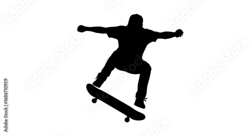 skateboard silhouette airtime and urban style, isolated on transparent background