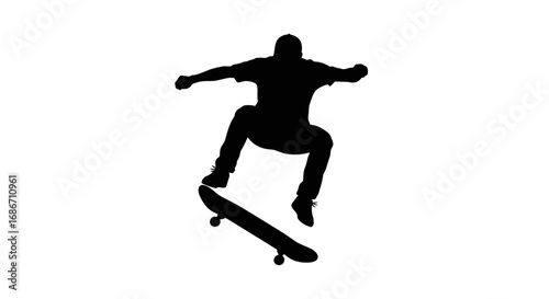 skateboard silhouette air, style, and urban freedom, isolated on transparent background