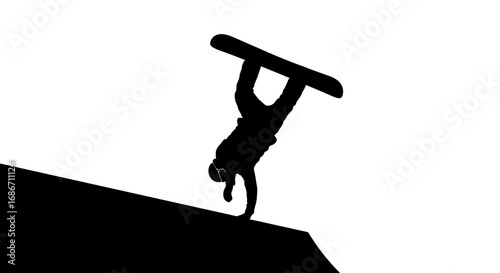 snowboard silhouette defying gravity, winter sports extreme, isolated on transparent background