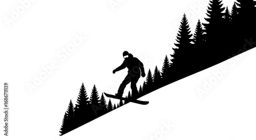 snowboarder silhouette alpine descent, winter freedom, isolated on transparent background