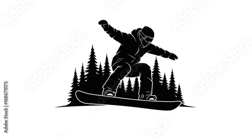 snowboarder silhouette winter sports freedom, isolated on transparent background