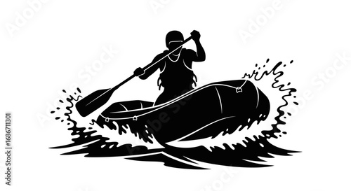 solo kayak adventure a black silhouette of determination, isolated on transparent background