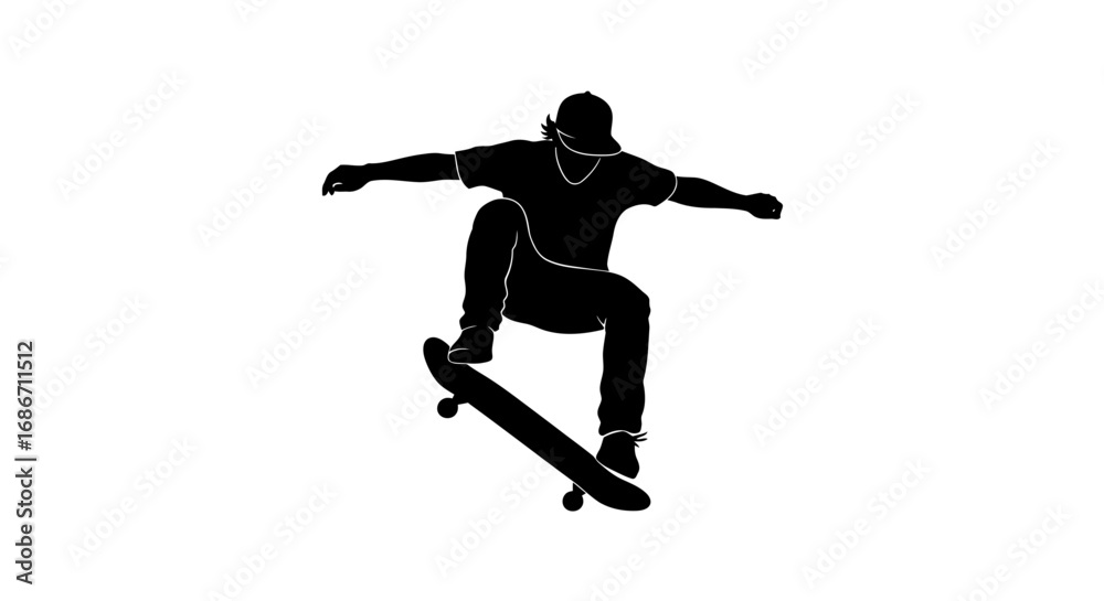 Obraz premium street style skateboarder silhouette dynamic air pose, isolated on transparent background
